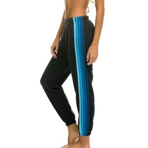 Aviator Nation 5 Strip Sweatpants Charcoal and Blue